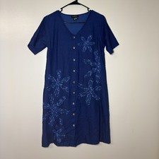 Marisol Lightweight Denim Button-Front Midi Dress Floral Embroidered Size 6P