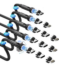 Magnetic Charging Cable 5-Pack,3/3/6/10/10FT 3 in 1 Magnetic Phone Black