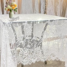 White Lace Tablecloth - 60 X 120 Inches - Rectangle Vintage Embroidered Table...
