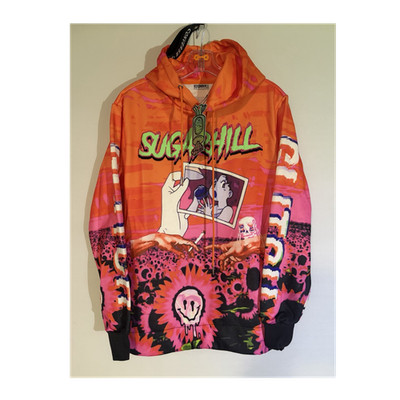 SUGARHILL Field Trip Graphic Print Hoodie Pullover Orange Pink Black Men's XS