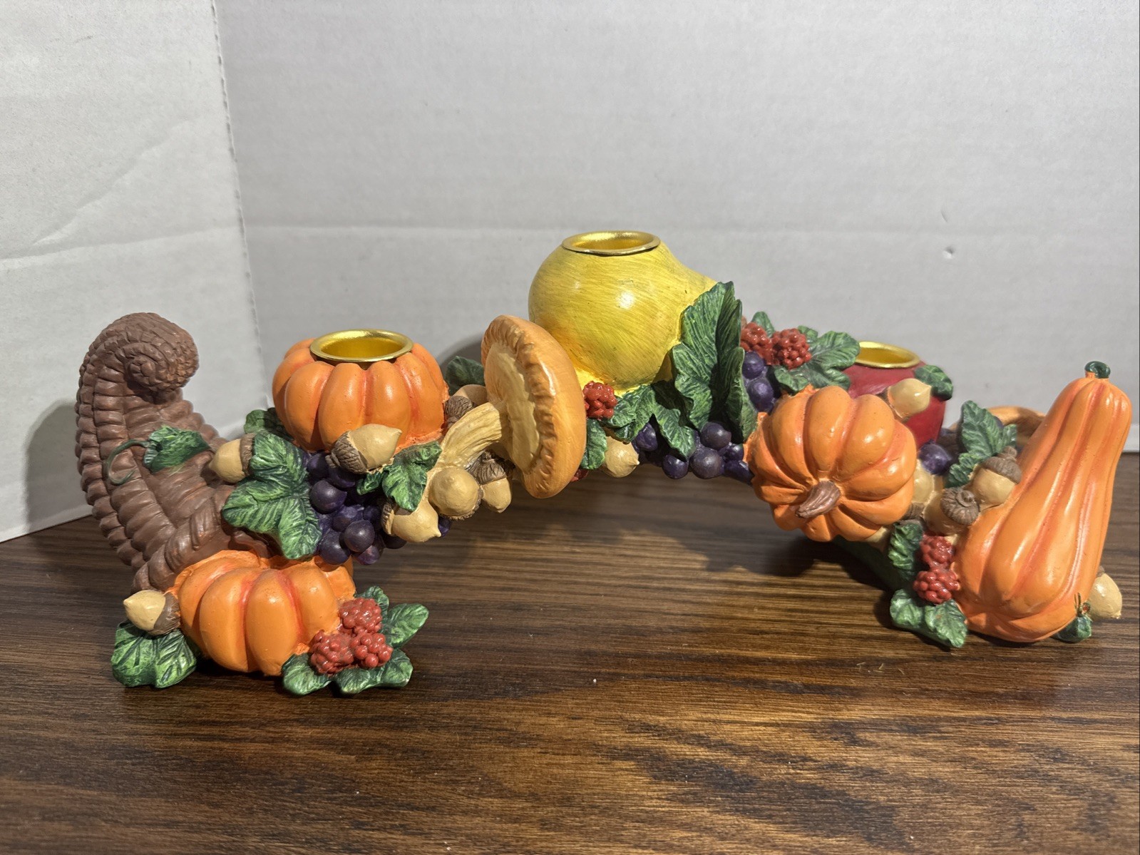 Rustic Votive Candle Holder Arch with Pumpkin Squash Acorn Mushroom Design 11.5 Inch Long 4.25 Inch High