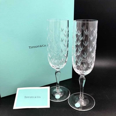 Lot de 2 verres à vin en verre à champagne Tiffany & Co. Floret boîte bleue d... - Photo 1/4