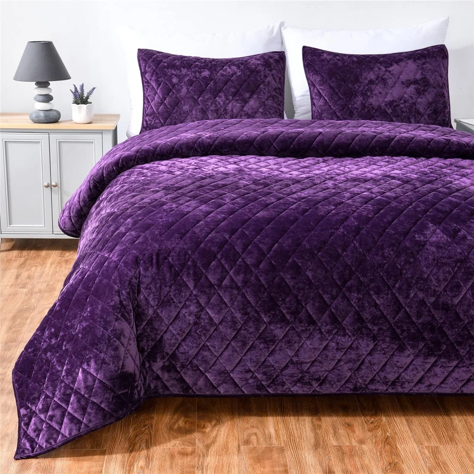 Modern All-Season 3-Piece Quilt Set with Diamond Quilting - Purple King Size - Image 4 of 4