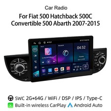 Radio Coche Inalámbrica CarPlay Android Auto GPS Tipo-c Para Fiat 500 2007-2015