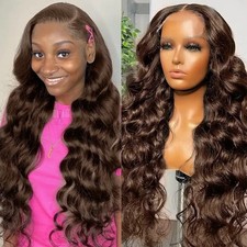 Fashionable dark brown wig with lace front big wave long curly hair cover
