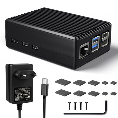 Aluminium Case mit 5,1V 5A 27W GaN Netzteil for Raspberry Pi 5 4gb und 8gb:Me...