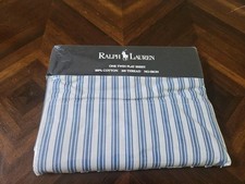 VTG Ralph Lauren Claudine Blue Striped Twin Flat Sheet Made In USA 100% Cotton