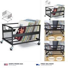 Metal Vinyl Record Storage Crate with Wheels, Vinyl Record Holder for Albums,...