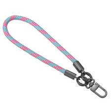 Keychain Wristlet Lanyard, 400mm Long Braided Wrist Lanyard Blue Pink 