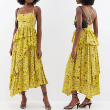 Ulla Johnson Dress Silk Floral Josanna Yellow Cut Out Midi Gown Size 6