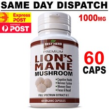 Lions Mane Mushroom 1000mg 60 Capsule Premium Quality FREE AU POST