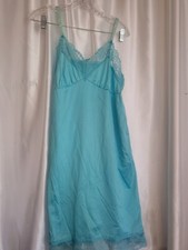 Vtg Woman Nightie M Blue Lace silky Night Gown Intimates USA