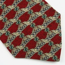 Claiborne Mens Red Gold Interlocking Wreaths USA Made Necktie 57"x4" Holidays