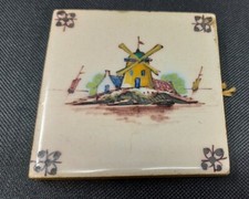 Antique Delft Polychrome 3" Windmill Tile, Jacob Koning, Holland REDUCED 