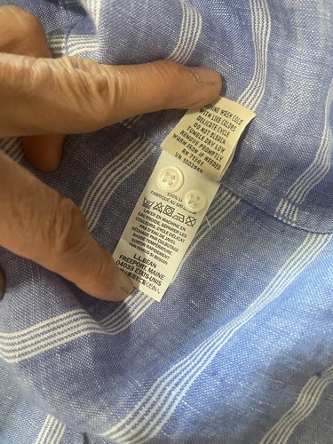 LL Bean Hemd L Large 100% Leinen Button Down Langarm Blau Streifen Gr. 2X - Bild 6 von 6