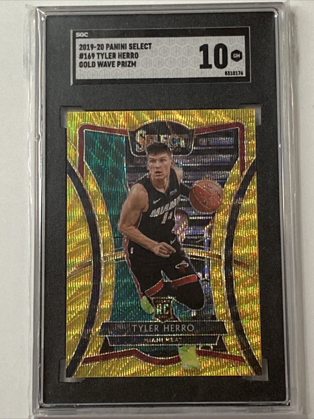2019-20 Tyler Herro Gold Wave Prizm Select Premier Level RC SGC 10