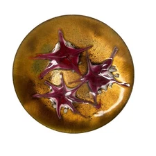 Vintage Edwards Star Copper Enamel Bowl Dish MCM Signed purple gold 7”
