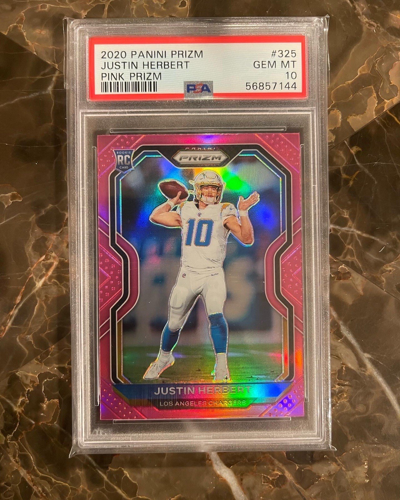 2020 Panini Prizm Pink #325 Justin Herbert RC Rookie Gem Mint PSA 10