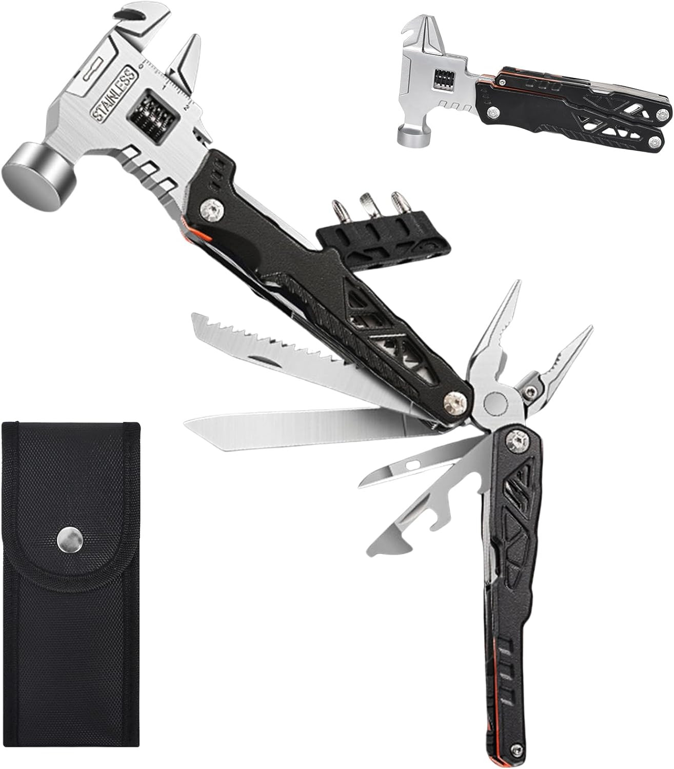 Multitool Campeggio 18 in 1 | Martello in Acciaio al Carbonio Outdoor