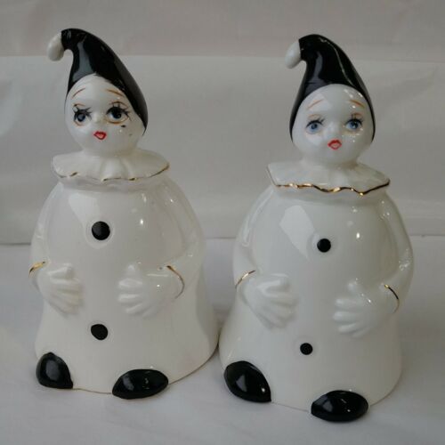 Lefton Pierrot Clown 3.5" China Bell Vintage Handpainted Lot Of 2 Vintage - Picture 1 of 12
