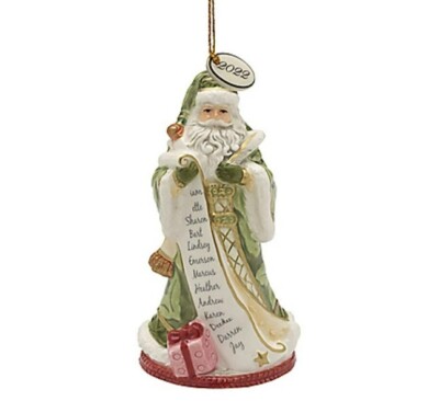 Fitz and Floyd Holiday Home Green 2022 Santa Bell Christmas Ornament 5292121
