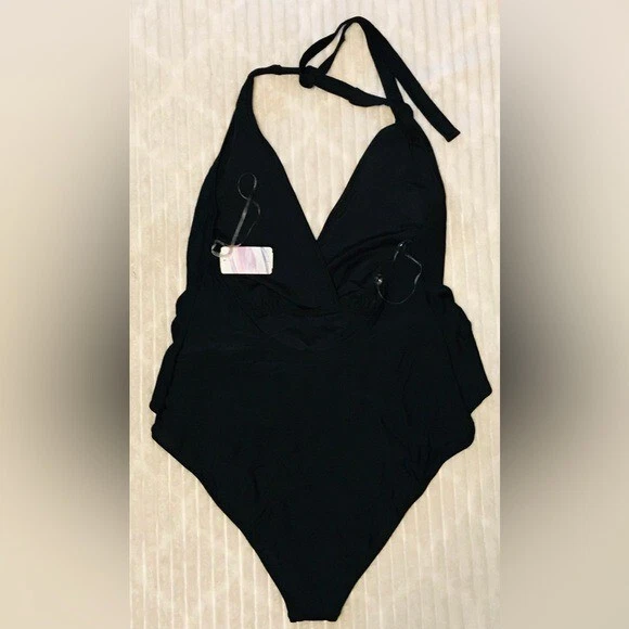 Nuevo con etiquetas Traje de baño Forever 21 negro control abdomen halter cuello hundido de una pieza 2X Foto 4 de 4