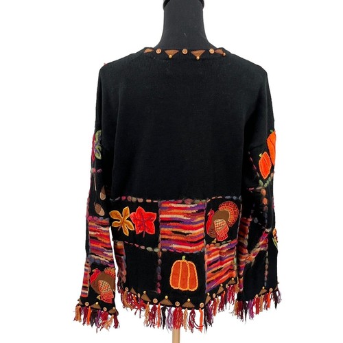 Design Options Philip Jane Gordon Embellished Fall Thanksgiving Cardigan Medium - Picture 2 of 7