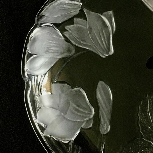 VTG Floral Serving Platter Dish Crystal Clear Studios Vintage Etched Glass 14" - Picture 7 of 9