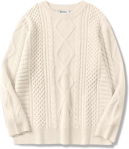 ANRABESS Sweaters for Women Oversized Crewneck Long Sleeve Casual Loose Cable Kn