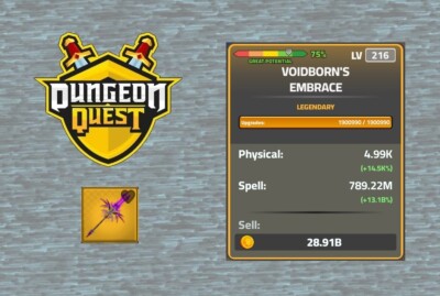 Dungeon Quest Lvl 216 Voidborn's Embrace 789.22