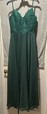 Unbranded Forest Green Formal Long Dress - Embroidered Top - Sleeveless