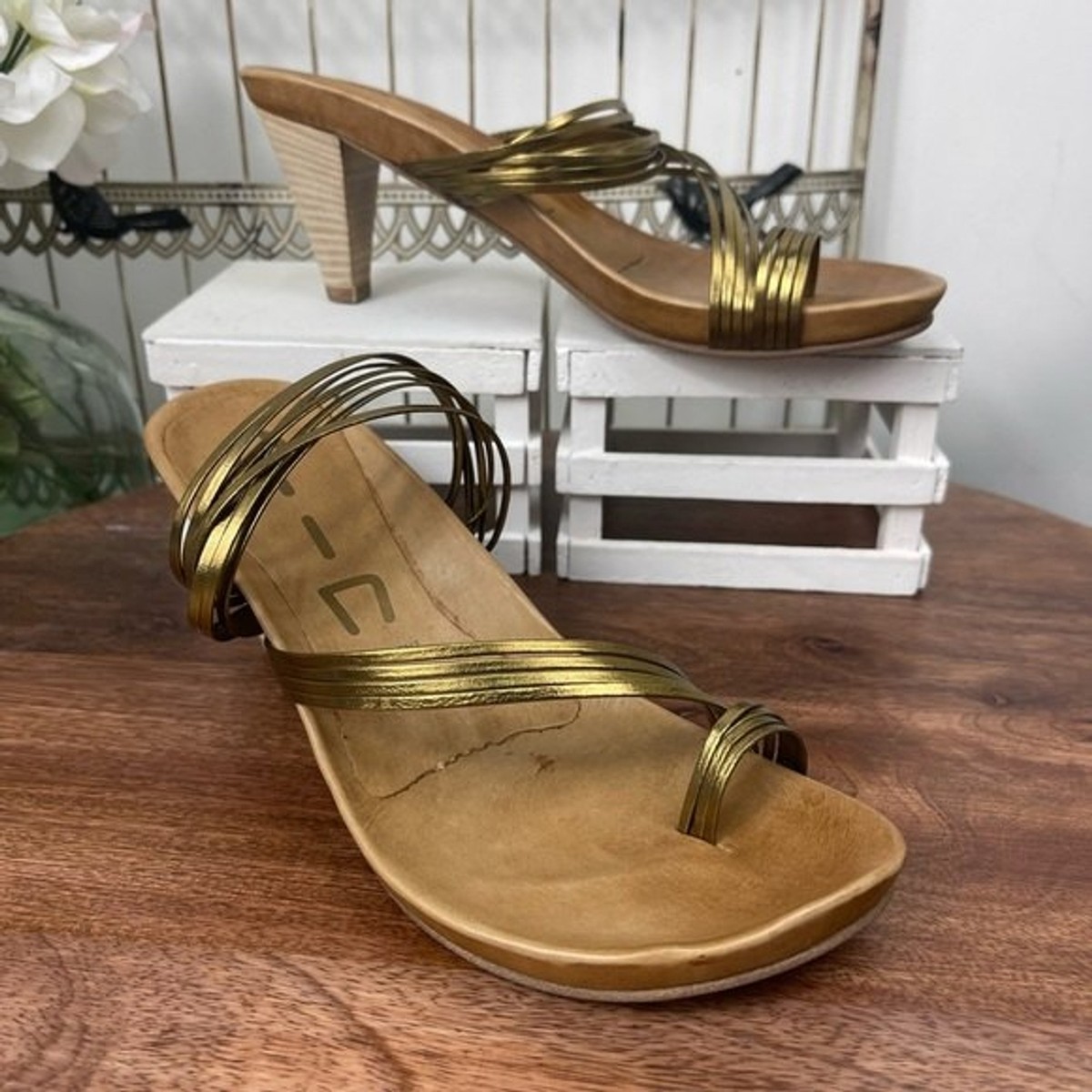 Yin Mona Brz Lea Womens Slide Ring Toe Heels Sandals size