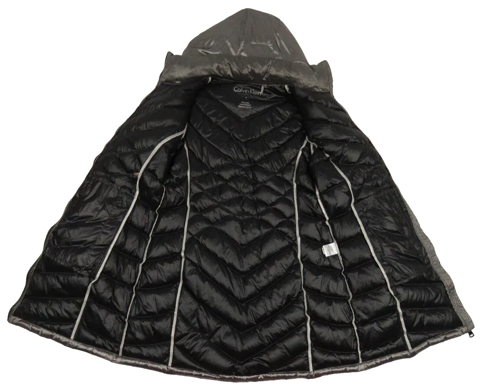 NUEVO SIN ETIQUETAS Calvin Klein Premium Plumón Embalable Acolchado Con Capucha Cremallera Completa Chaqueta Puffer L Foto 4 de 4