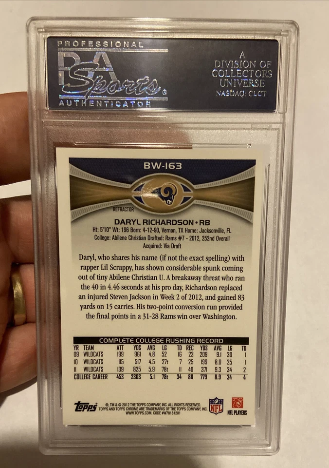 2012 Topps Chrome Daryl Richardson #bW163 Blue Wave Ref Rookie Card Psa 10 Pop 1 - Image 2 of 2