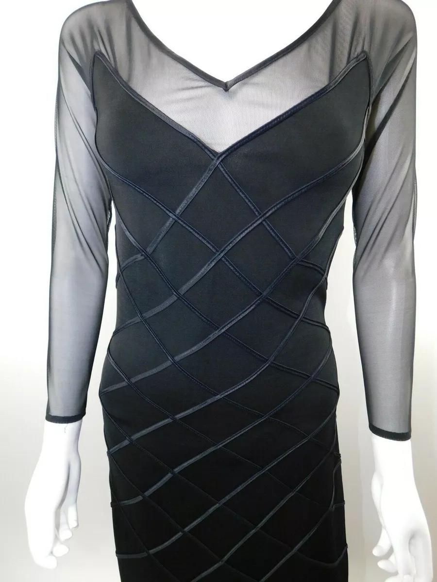 Tadashi Saks Fifth Avenue Medium Black Sheer Arm Mermaid Hem Evening Gown