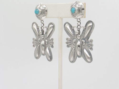 Navajo handgefertigte Ohrstecker Sterlingsilber & Türkis Schmetterling - Bild 3 von 8