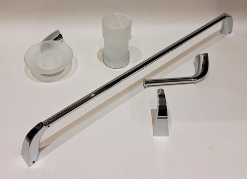 Pure Smooth Bathroom Accessories Set X5 Pieces Silver Chrome Curved Design