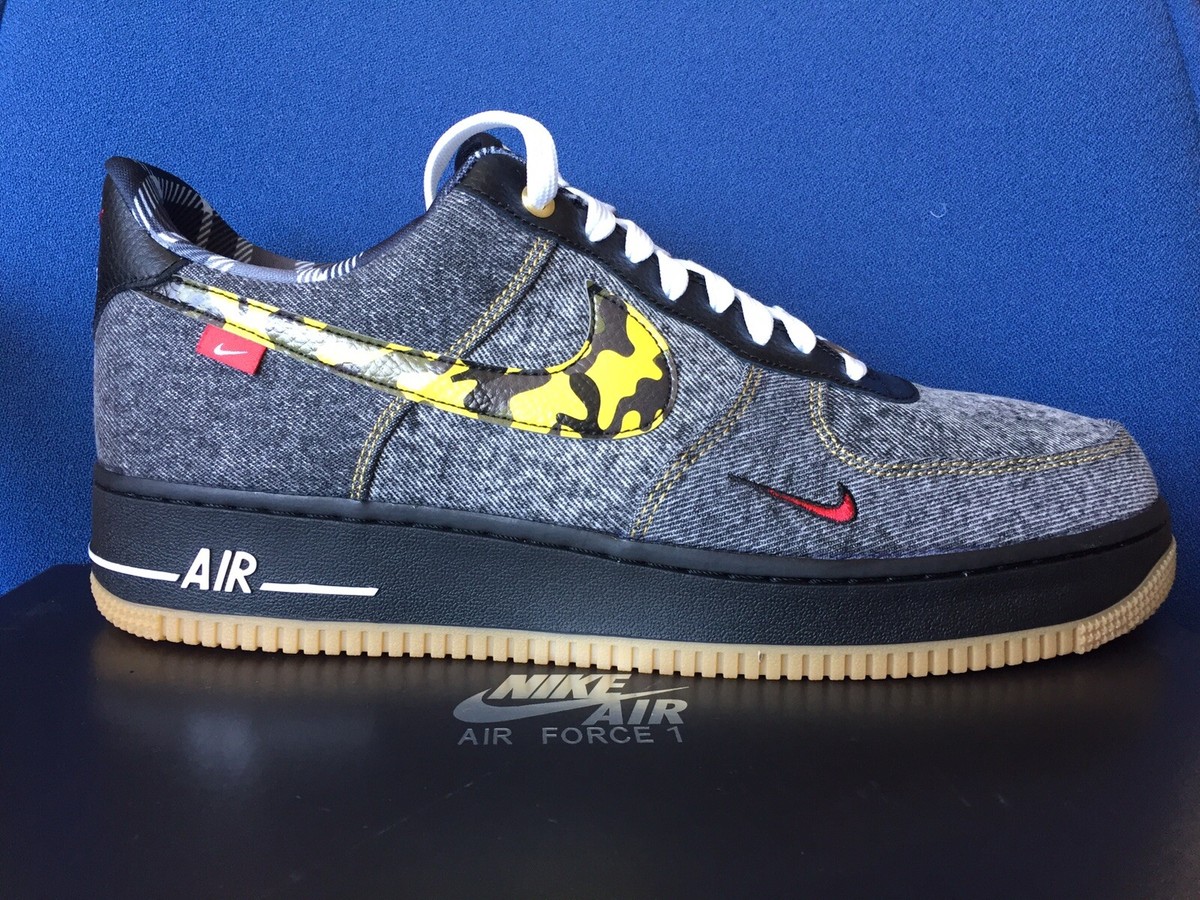 Nike Air Force 1 '07 LV8 Black DENIM MultiColor CAMO Mini Swoosh