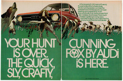 1973 AUDI Fox Vintage Original 2 page Print AD | Red car art dogs Canada English