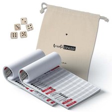 Würfelspiel SET 2x Block A5 & 5 Holzwürfel & Baumwoll-Beutel Knobelblock Knobeln