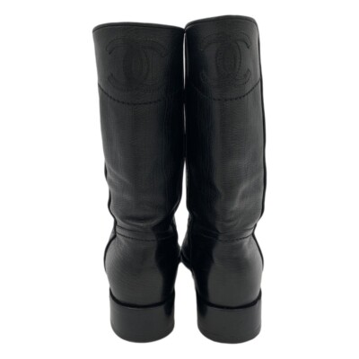 CHANEL G26068 Leather Short Boots 36.5C Black Authentic Women Used