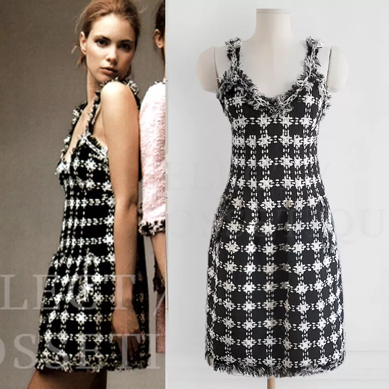 Chanel Sleeveless Crochet Dress Black White