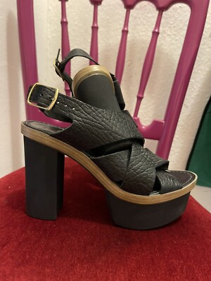 Plateausandale Plateauschuhe Blockabsatz Leder 37 Sisley