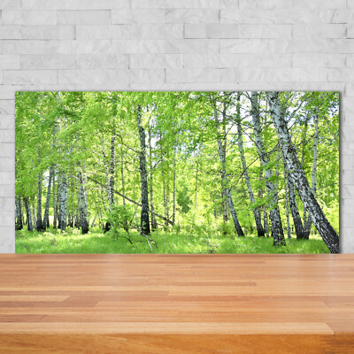 Küchenrückwand Spritzschutz aus Glas 140x70 Deko Blumen & Pflanzen Birkenwald