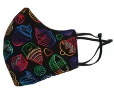 Face Mask Rainbow Cupcakes, w/filter layer, Washable, Nose Wire, adjustable   