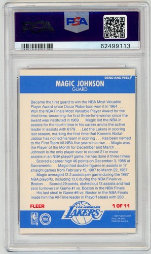Pegatina Fleer Magic Johnson 1987 #1 PSA 8 Michigan State - Imagen 2 de 2