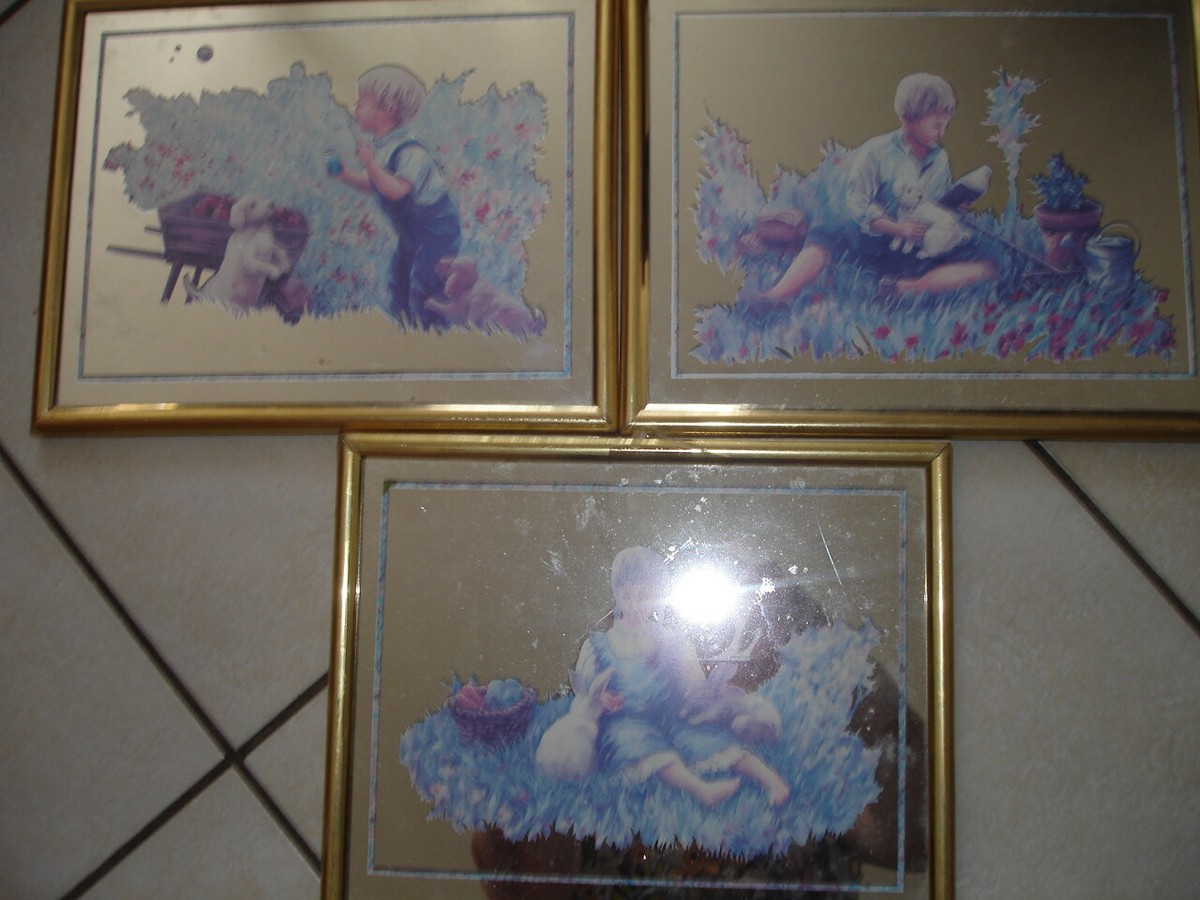 Lot De 3 Miroirs Sérigraphies Dessins D'enfants - Déco Murale Originale, France