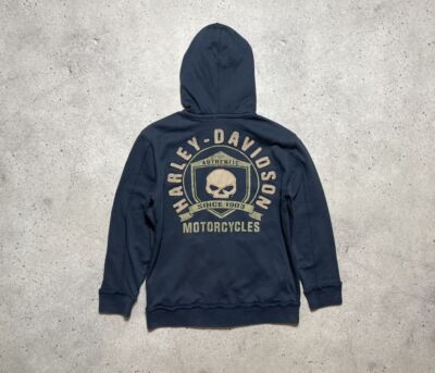 Vintage Zip Up Hoodie Harley Motor Davidson Big Logo Skull