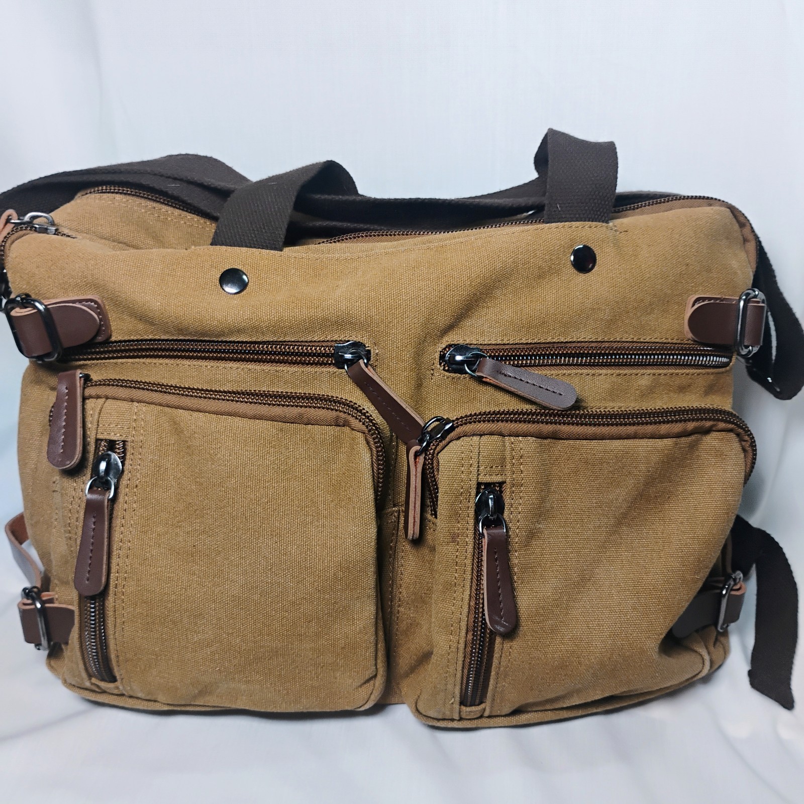 Large Brown Convertible Backpack  Bag Multi Pocke… - image 1