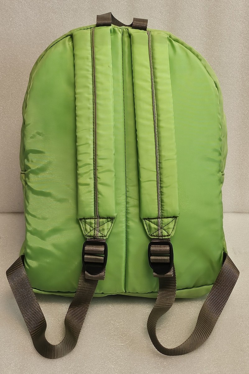 Vtg 90s Retro LL Bean Youth Backpack Reflective Nylon Neon Green 